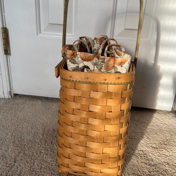 Longaberger 2003 Autumn Tote Basket 10252 Pumpkin Liner Protector Tie On - Picture 2 of 9